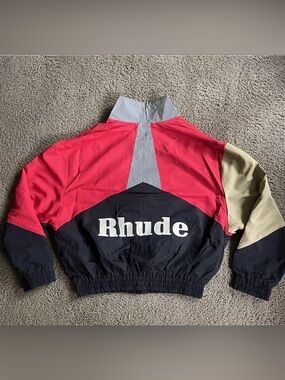 Rhude Colorblock Windbreaker Jacket in Red, Black & Tan
